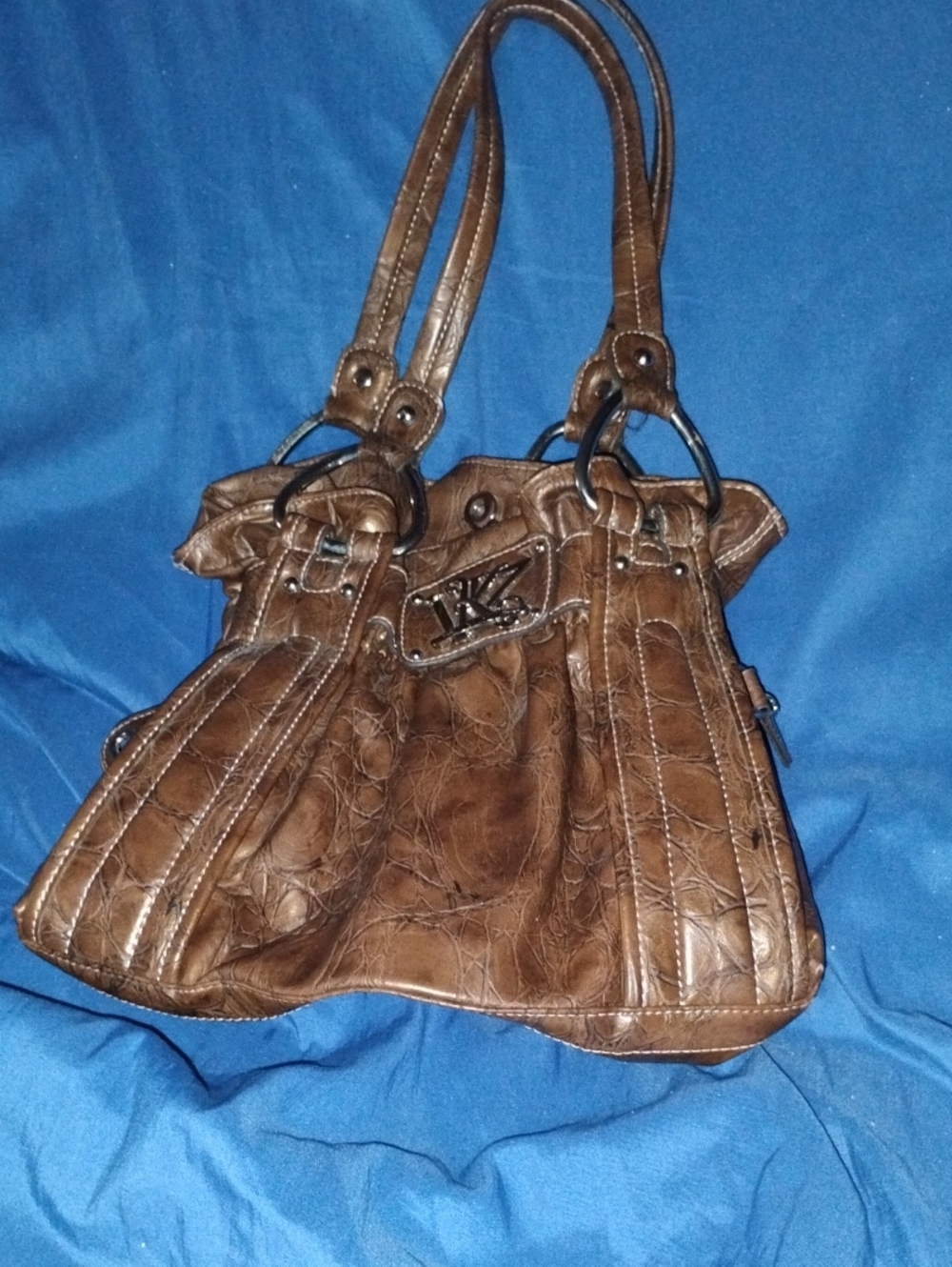 Kathy Van Zeeland Distressed Brown Leather Shoulder Tote